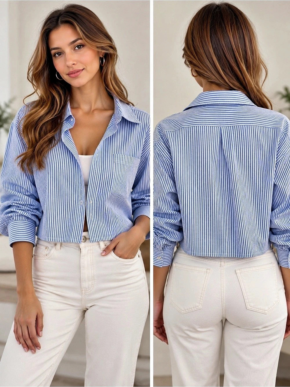 Women's Blue & White Striped Crop Top